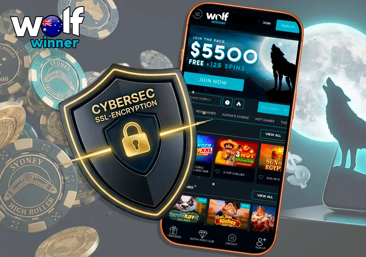 Wolf Winner Casino online gaming security parameters, data encryption and safety.